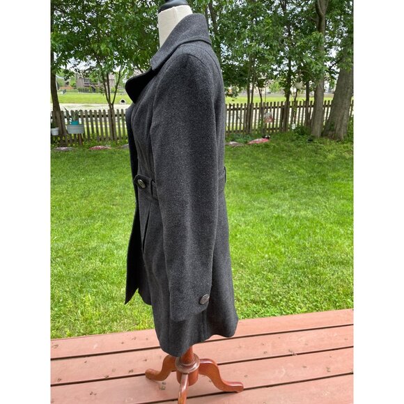 Kenneth Cole Wool Blend Charcoal Gray Belted Coat Size 14 Womens Long Button-Up - Picture 3 of 9